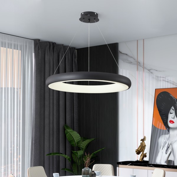 Style home LED Pendelleuchte 52W Ø60x5cm, Voll dimmbar mit Fernbedienung, Schwarz X008-B-S