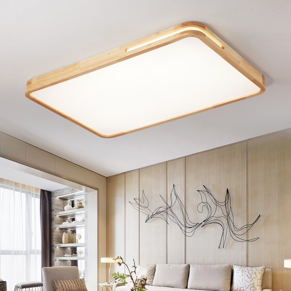 Style home 192W LED Deckenleuchte, 90x60x6cm dimmbar mit Fernbedienung, Rechteckig Holz B001-B