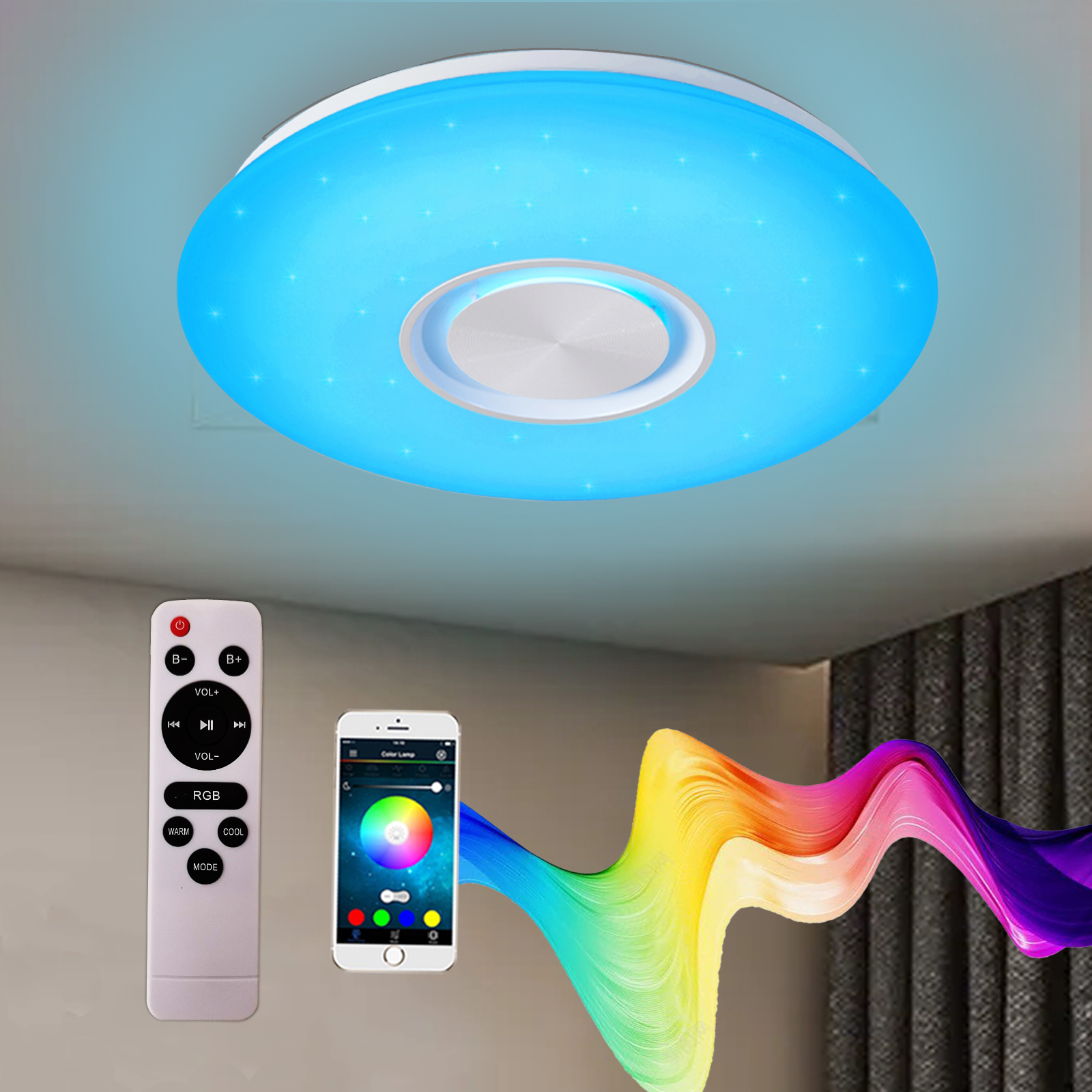 RGB LED Deckenlampe Mit Bluetooth Musik Lautsprecher APP Fernbedienung DIMMBAR 
